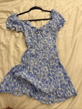 Reformation Blue Floral Puff-Sleeve Mini Suzette Dress
